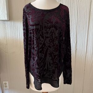 Simply Vera Vera Wang Velvet Burnout Top Chiffon Hem Long Sleeves Size Small